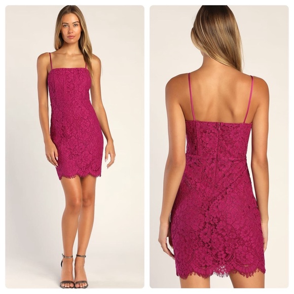 Lulus Keep It Social Magenta Lace Bodycon Mini Dress Sz. Small - Picture 1 of 14